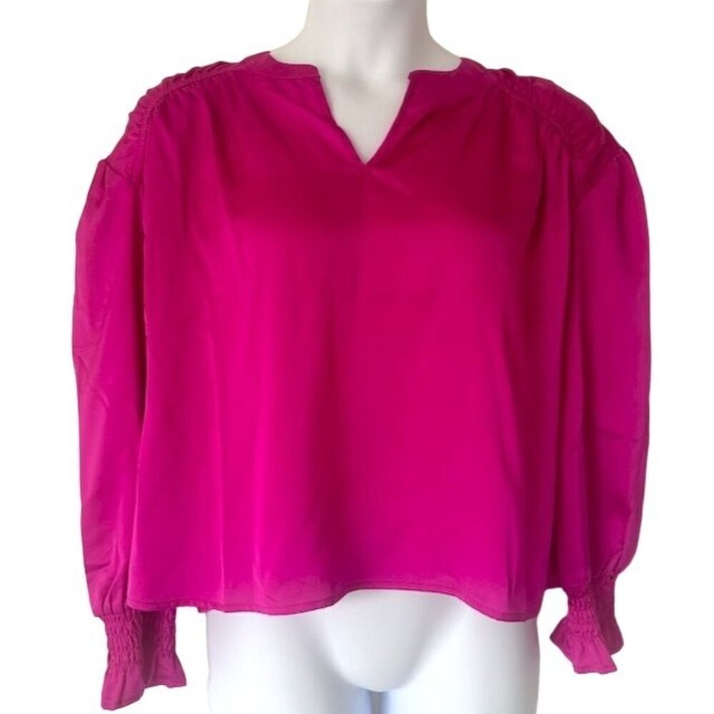 NWT Women's Pink Fuchsia Long Sleeve Blouse Size M - Bright & Bold Top